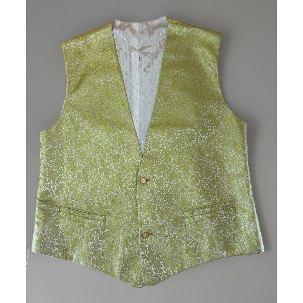 Italian Designer 100% Silk Vest Chartreuse Green Brocade Large Victorian Royal